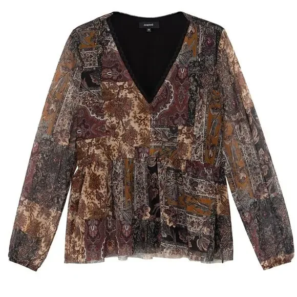 DESIGUAL NWT $115 Katrina Patchwork Look Lined Mesh Top Size US L - Picture 4 of 12